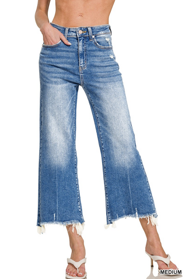Mid-Rise Straight Raw Hem Denim Jeans