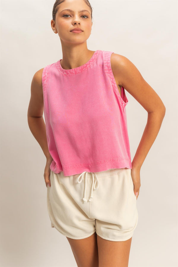 Mineral Wash Button Back Sleeveless Top