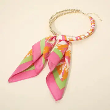 Fabric Scarf Bubble Chain Necklace, Dark Pink