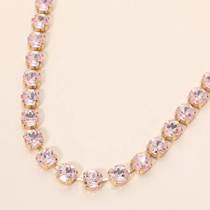 Crystal Elegance Tennis Necklace, Pink