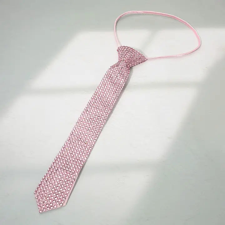 Rhinestone Fringe Necktie Necklace, Pink
