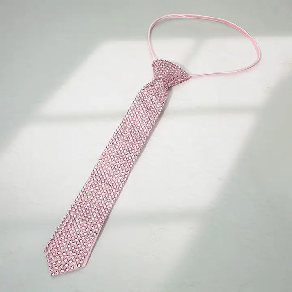 Rhinestone Fringe Necktie Necklace, Pink