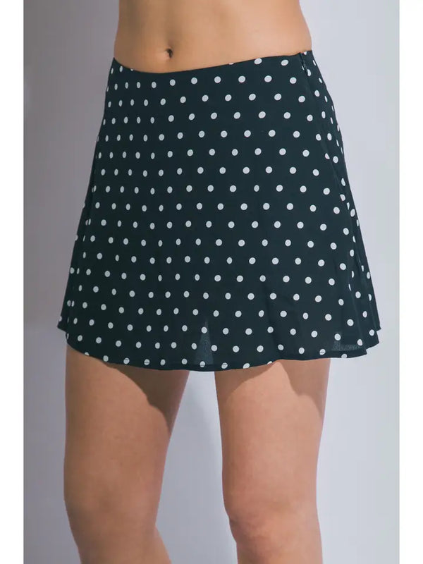 Satin Polka Dot Mini Skirt - Black