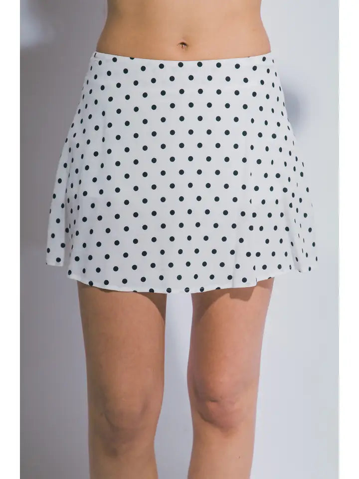 Satin Polka Dot Mini Skirt - White