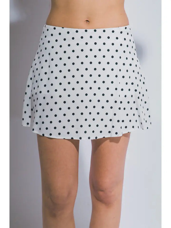 Satin Polka Dot Mini Skirt - White
