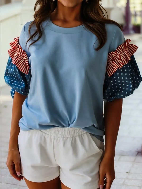 Flag Day Spring 2026 Stars Stripes Short Puff Sleeve Top
