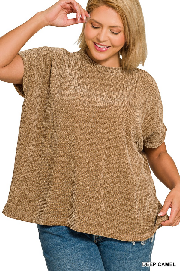 Plus Chenille Waffle Cap Sleeve Sweater
