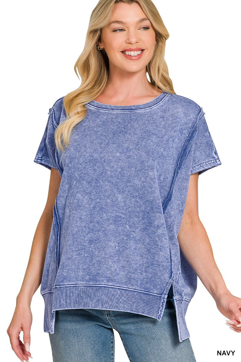 The Halo Washed Hi-Low Pullover, Navy