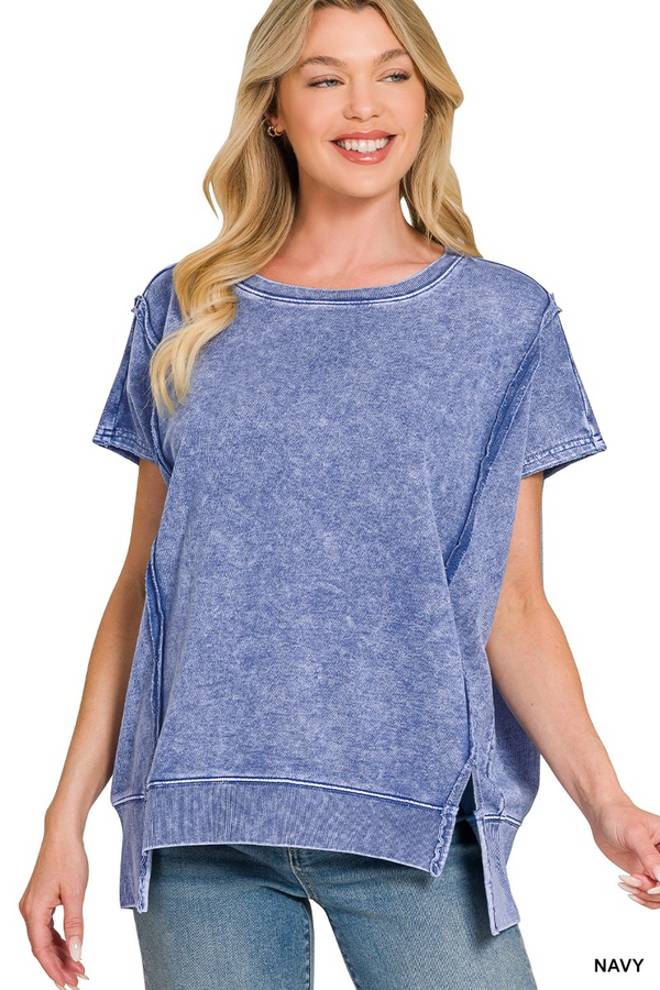 The Halo Washed Hi-Low Pullover, Navy