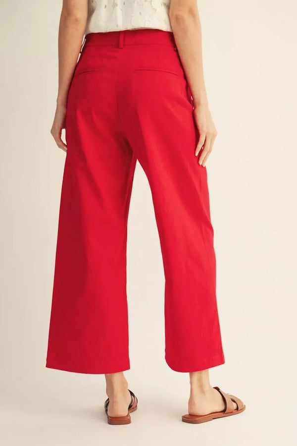 Scallop Stroll Wide‑Leg Pant -Red