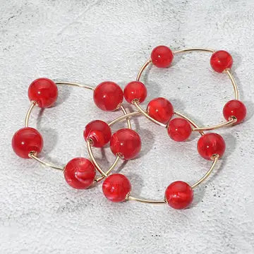 3PCS - Metal Ball Station Stretch Bracelets, Red