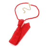 Pearl Necktie Necklace Set, Red