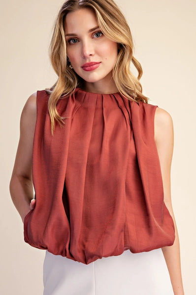 Rust Pleated Balloon Top