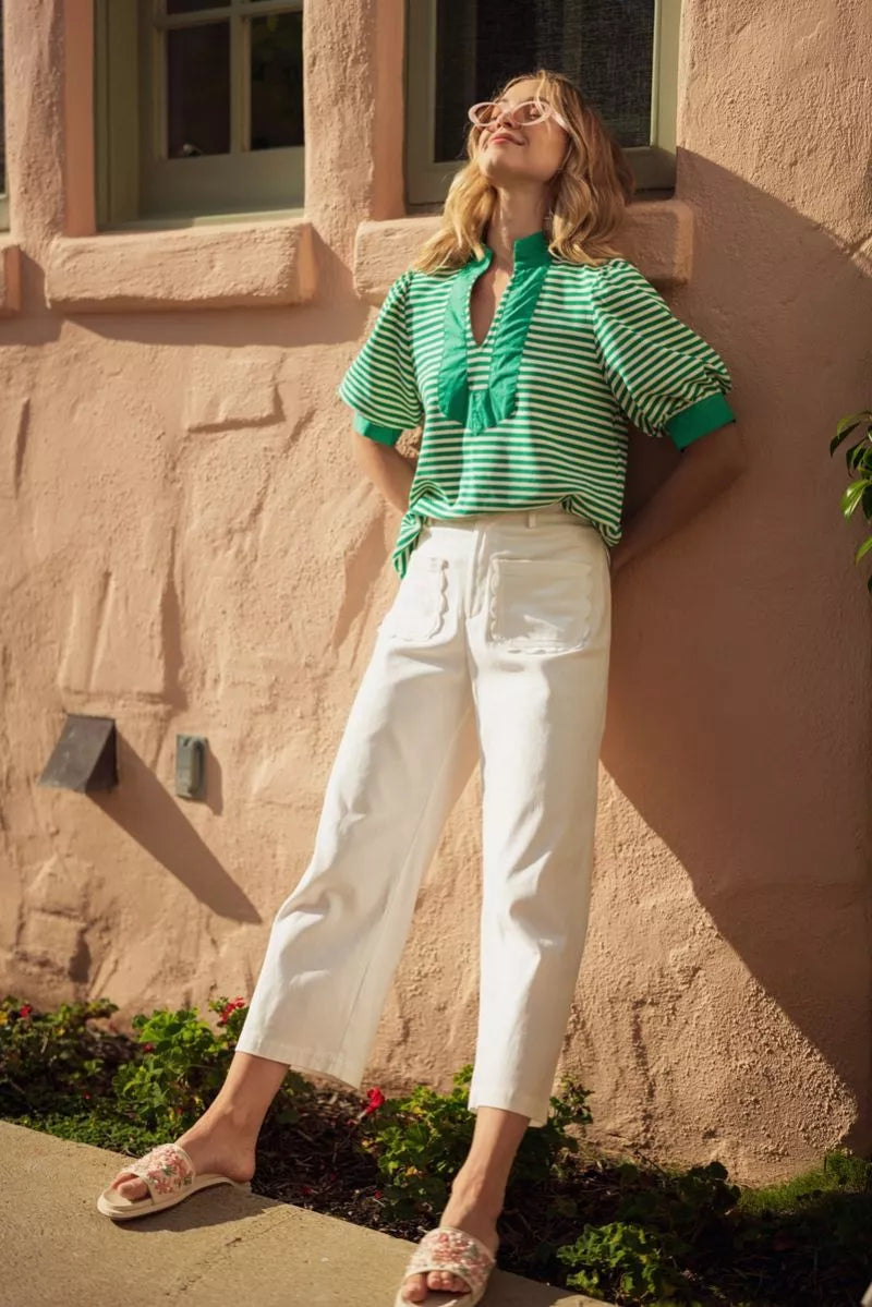 Scallop Stroll Wide‑Leg Pant - White