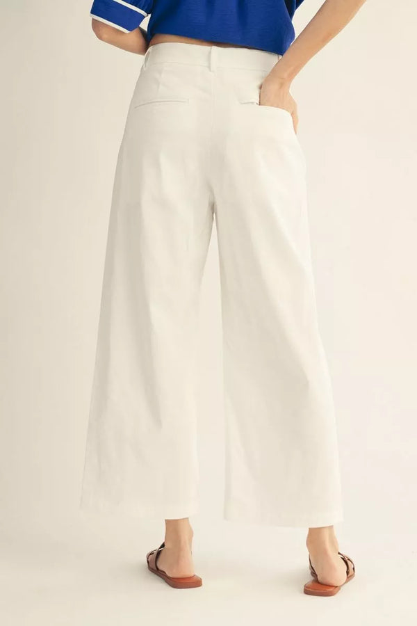 Scallop Stroll Wide‑Leg Pant - White