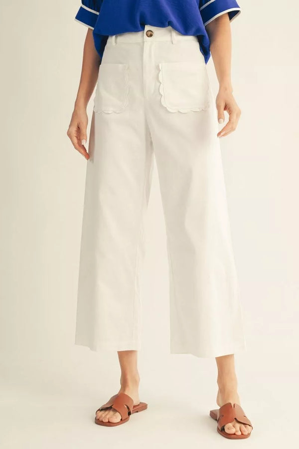 Scallop Stroll Wide‑Leg Pant - White