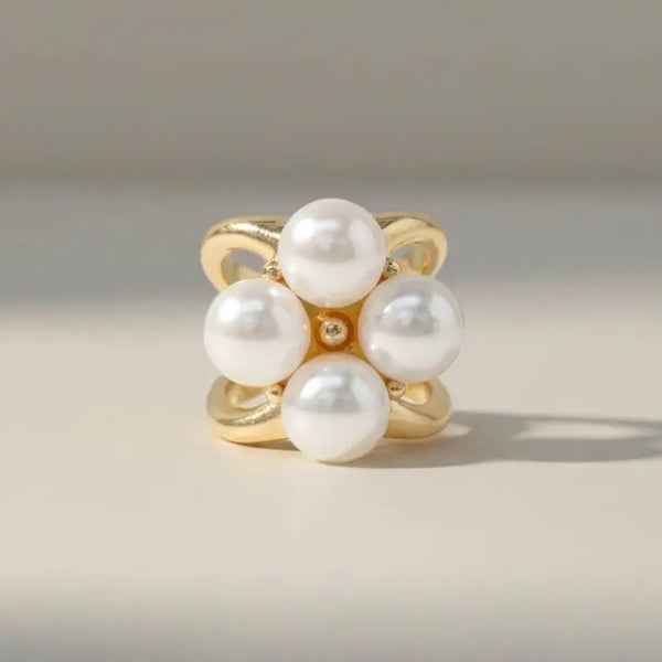 14K Gold Dipped Pearl Cluster Scarf Ring