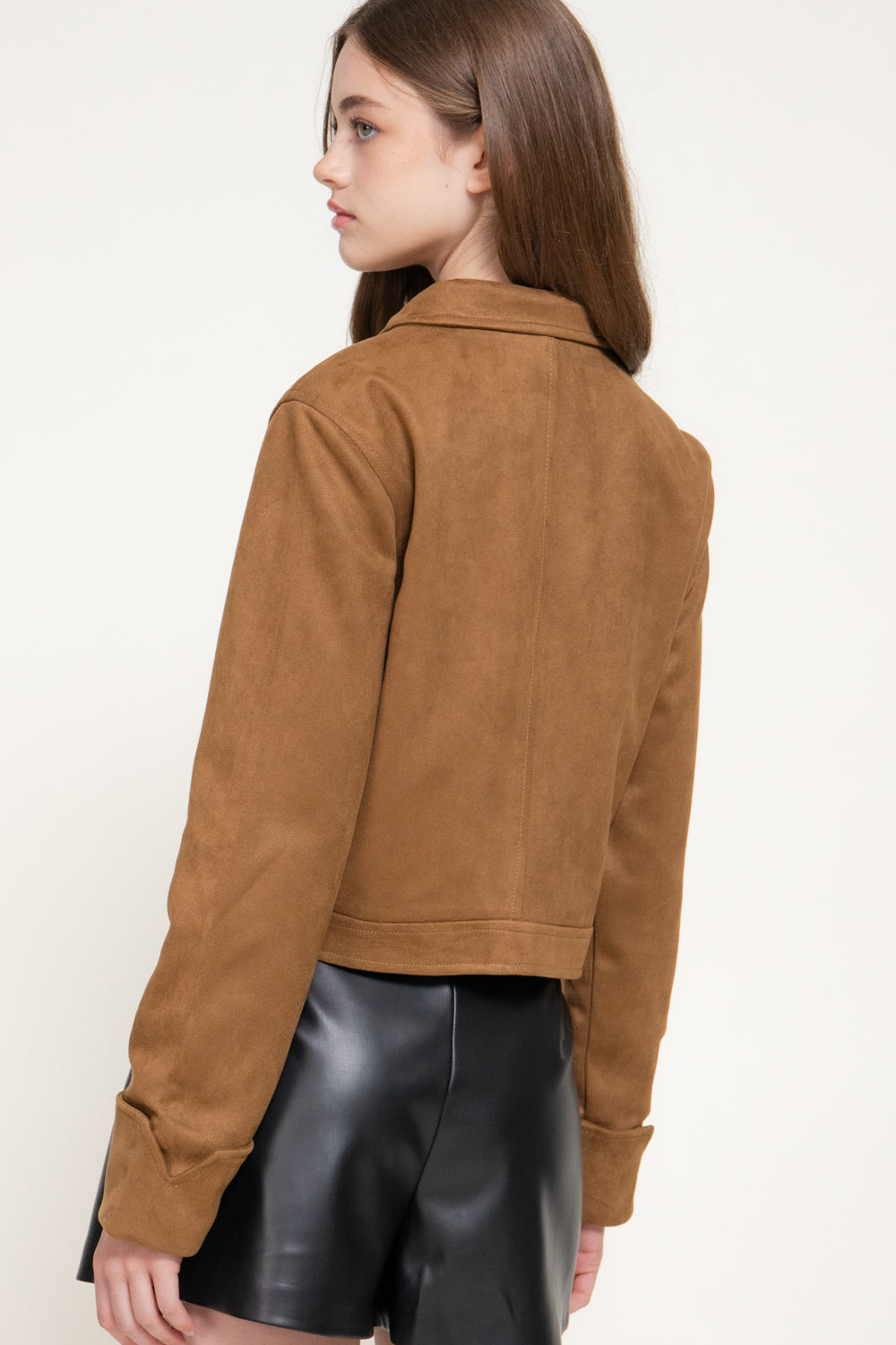 Studded Faux Suede Jacket, Carmel