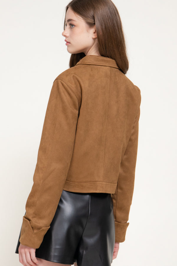 Studded Faux Suede Jacket, Carmel