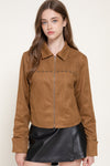 Studded Faux Suede Jacket, Carmel
