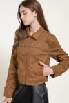 Studded Faux Suede Jacket, Carmel