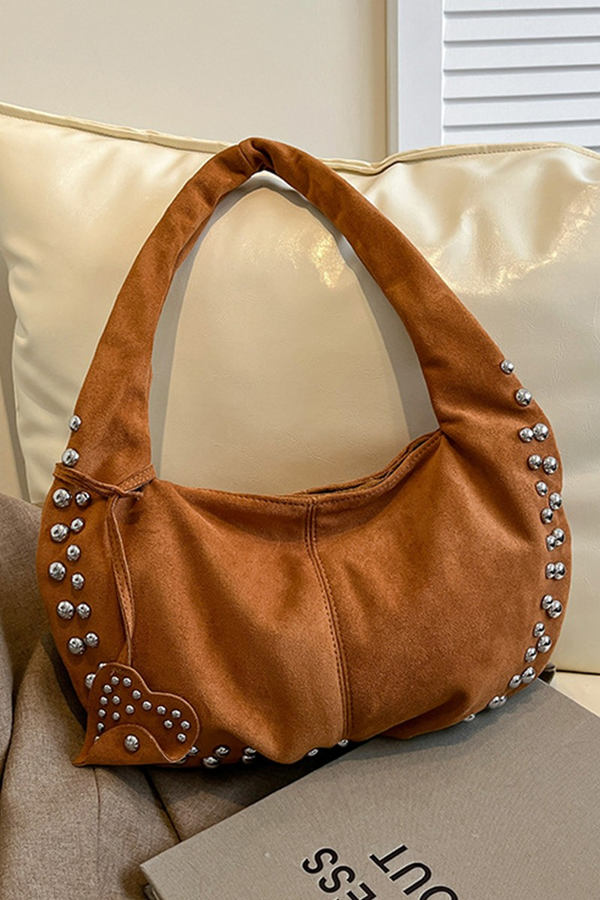 Faux Suede Studded Shoulder Bag