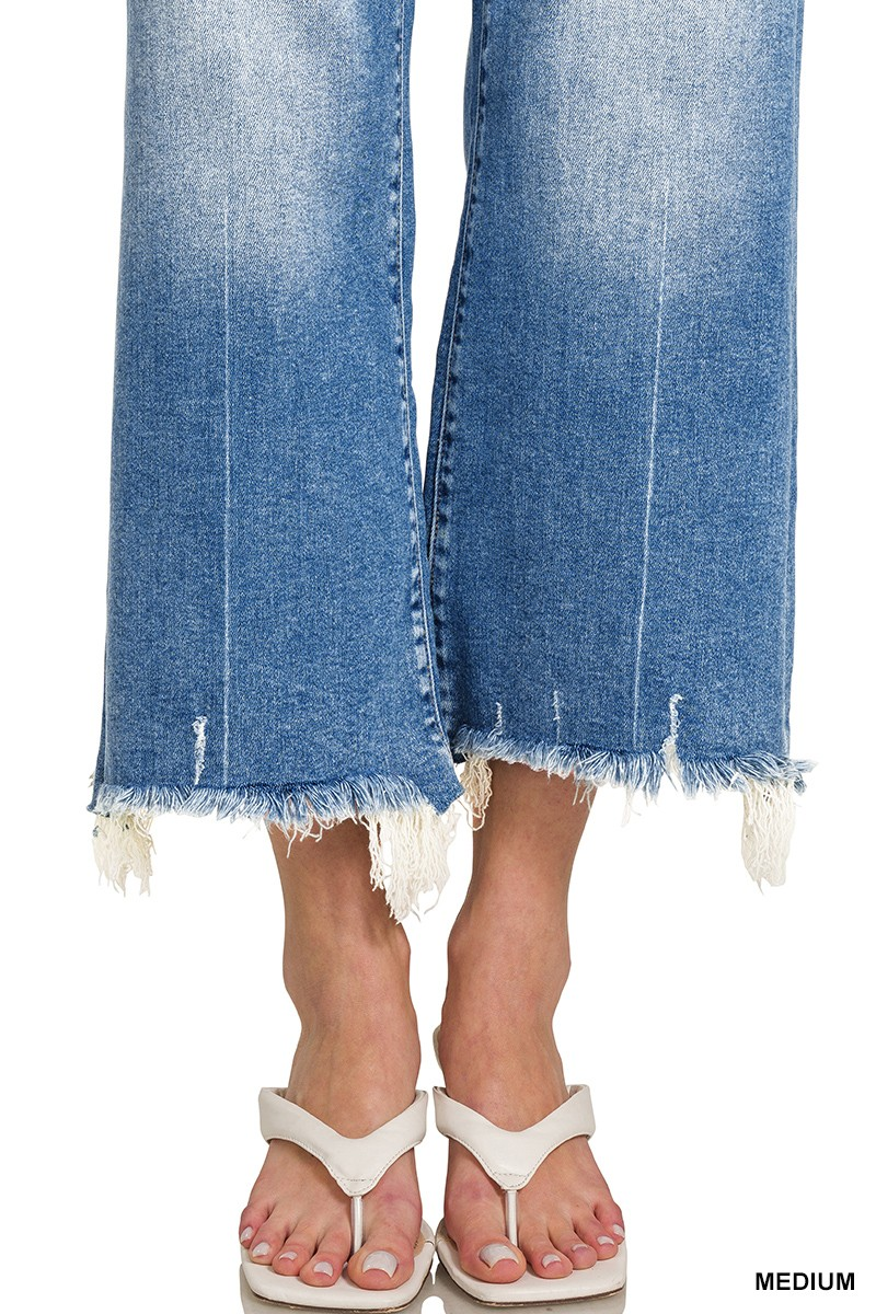 Mid-Rise Straight Raw Hem Denim Jeans