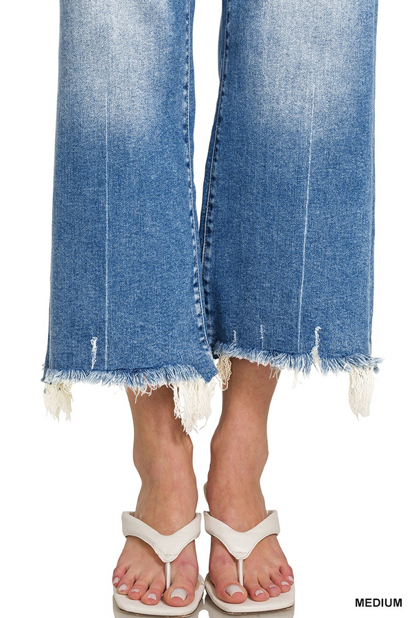 Mid-Rise Straight Raw Hem Denim Jeans