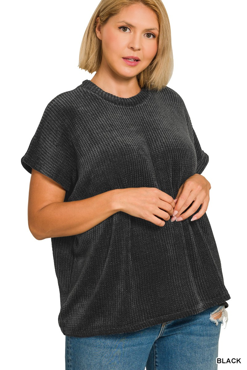 Plus Chenille Waffle Cap Sleeve Sweater