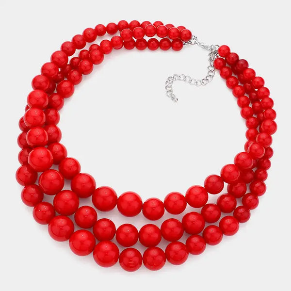 Triple Strand Pearl Chunky Necklace Set