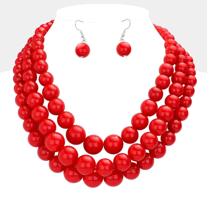 Triple Strand Pearl Chunky Necklace Set