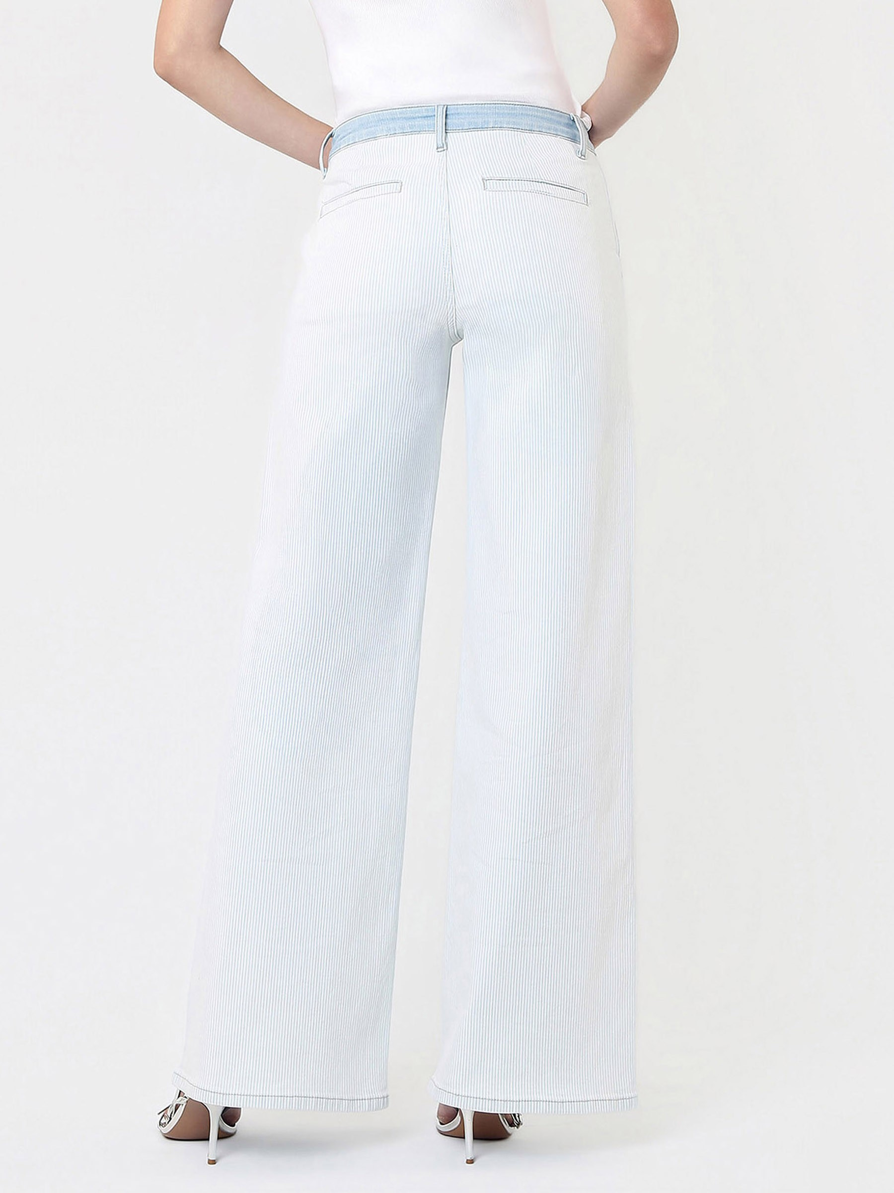 High Rise Contrast Wb Striped Wide Leg Jeans Vervet