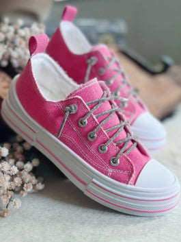Aman Prints - Pink Glitter with Silver Laces Sneakers