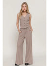 V-Neckline Stripe Varigated Rib Vest - Mink/Cream