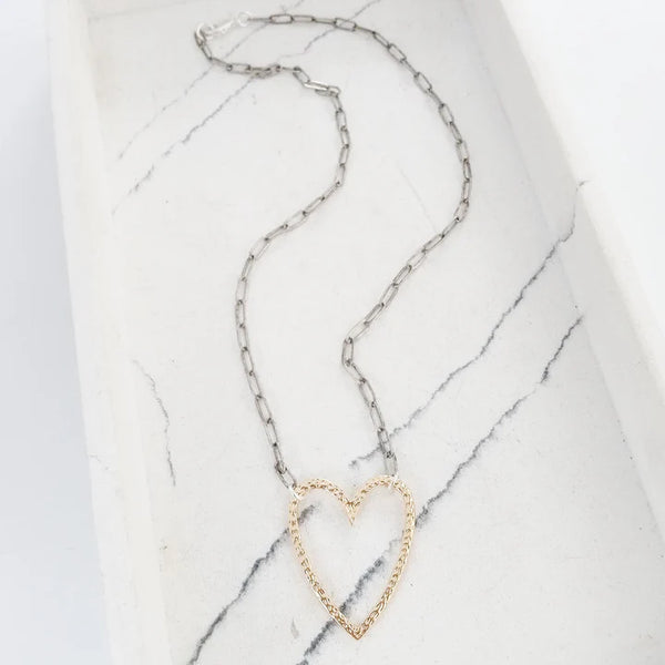 Virtue, Hammered Heart Necklace Silver