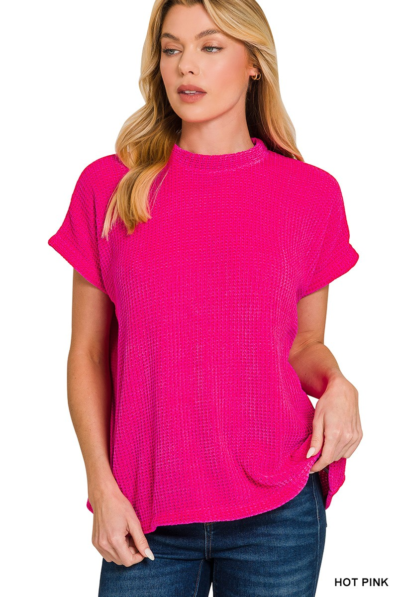 Chenille Waffle Cap Sleeve Sweater