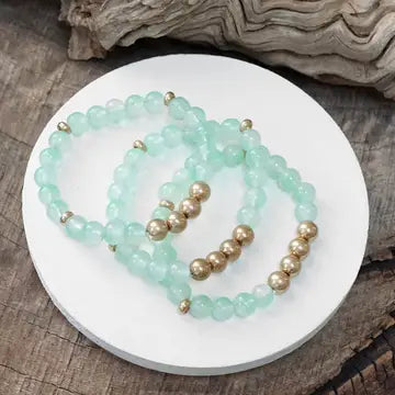 Worn Gold Tone and Glass Beads Bracelets Stack