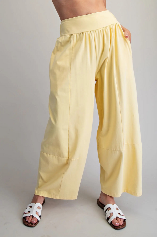 Mineral Washed Wide Leg Pants, Yellow