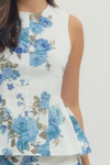 Floral Print Sleeveless Peplum Top - Blue