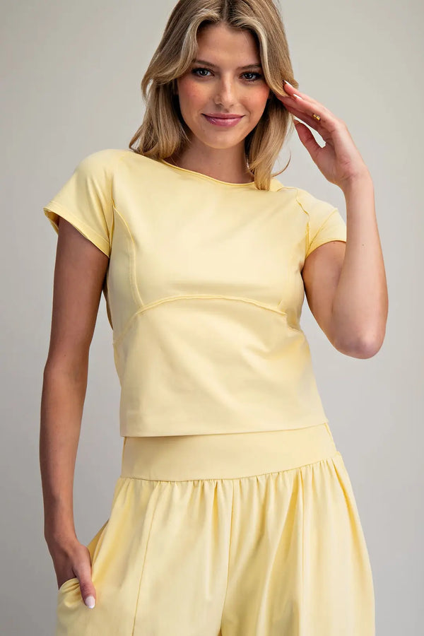 Mineral Washed Wide Leg Pants, Yellow