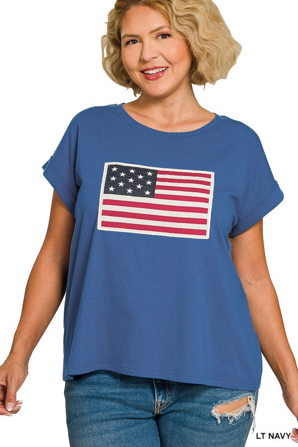 Curvy Fit American Flag Tee