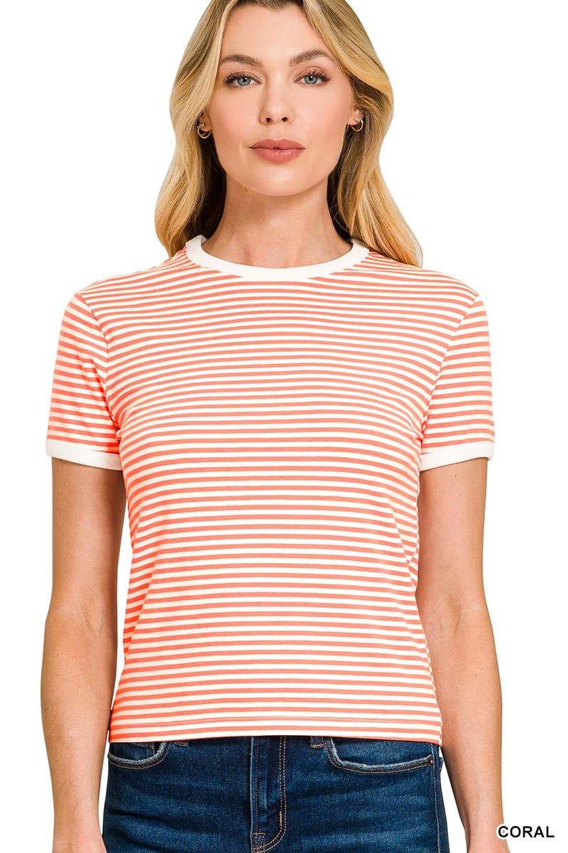 Striped Contrast Trim Tee