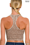 Washed Ribbed Racerback Cropped Tank Top With Bra Pads