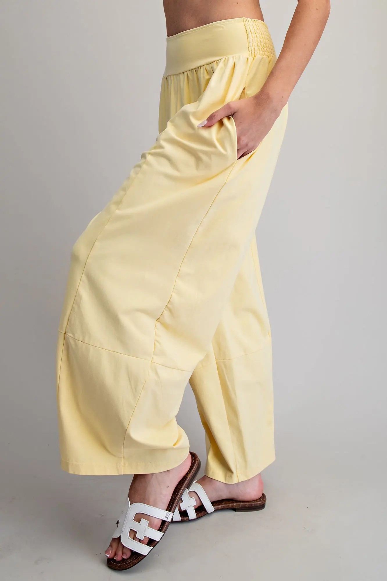 Mineral Washed Wide Leg Pants, Yellow